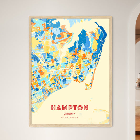 Colorful Hampton Virginia Fine Art Map Blue Orange