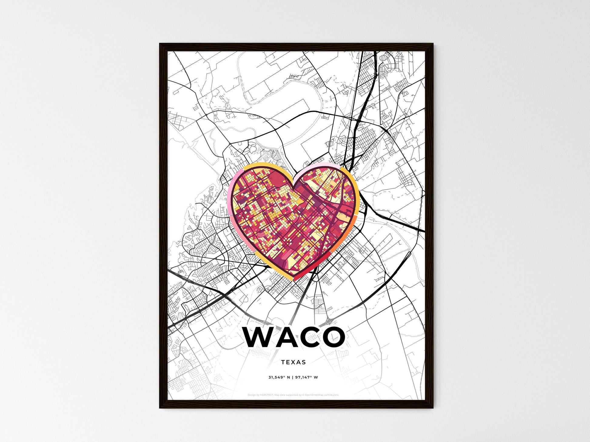 WACO TEXAS minimal art map with a colorful icon. Where it all began, Couple map gift. Style 2