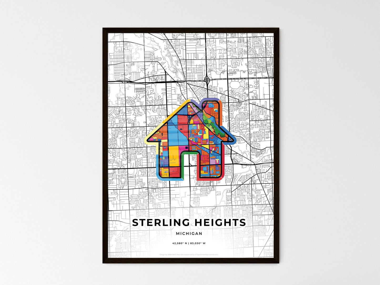 Sterling Heights Michigan wedding art map with home icon