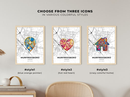 Murfreesboro Tennessee maps with colorful icons