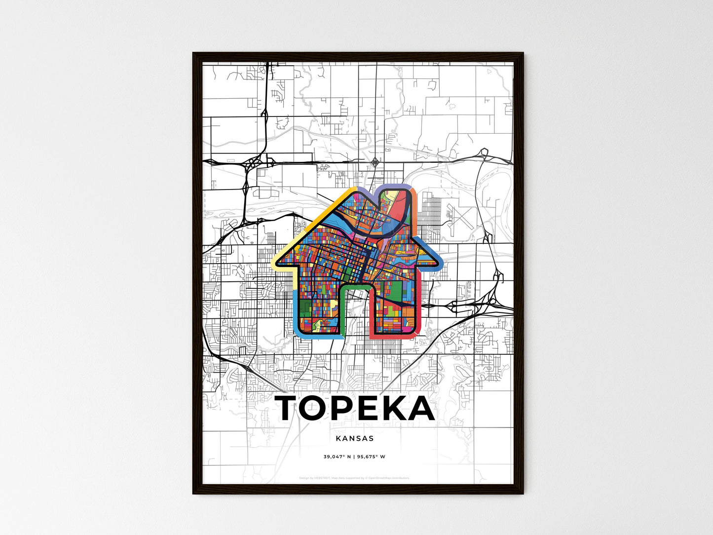 Topeka Kansas wedding art map with home icon