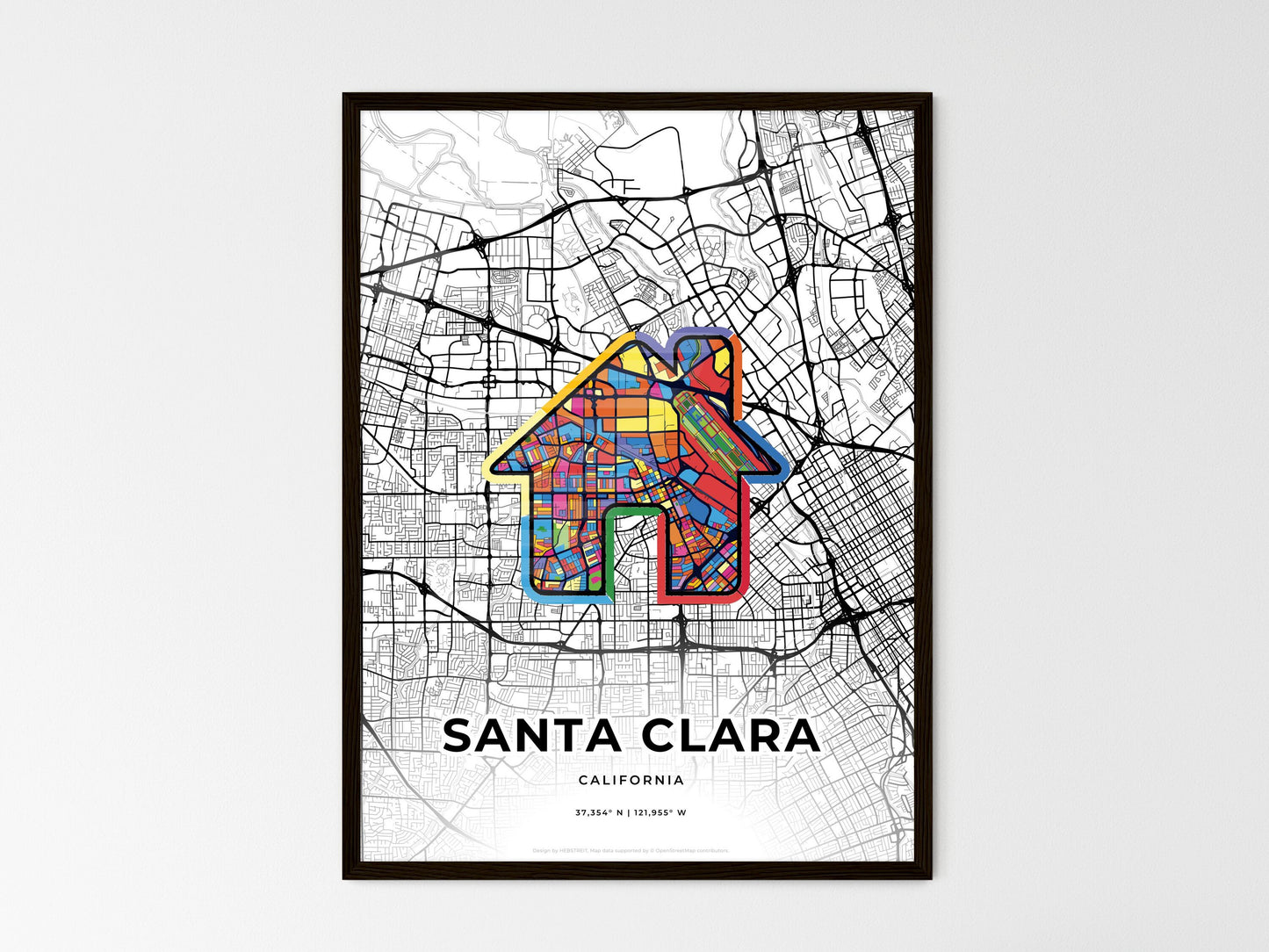 Santa Clara California wedding art map with home icon