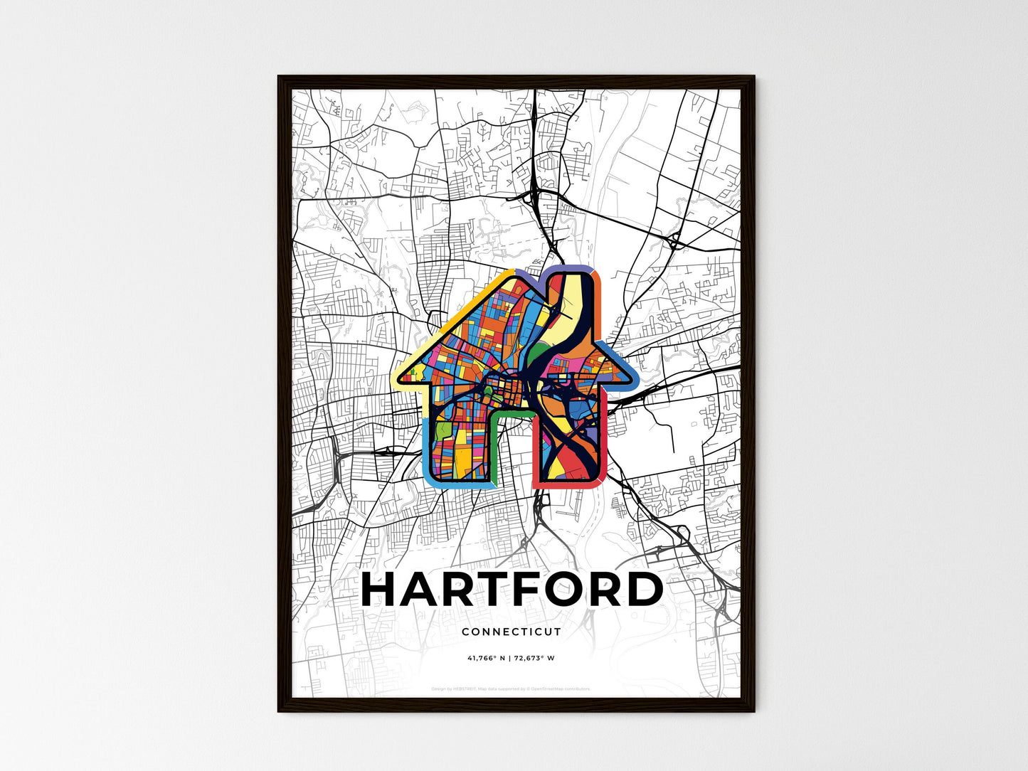Hartford Connecticut wedding art map with home icon