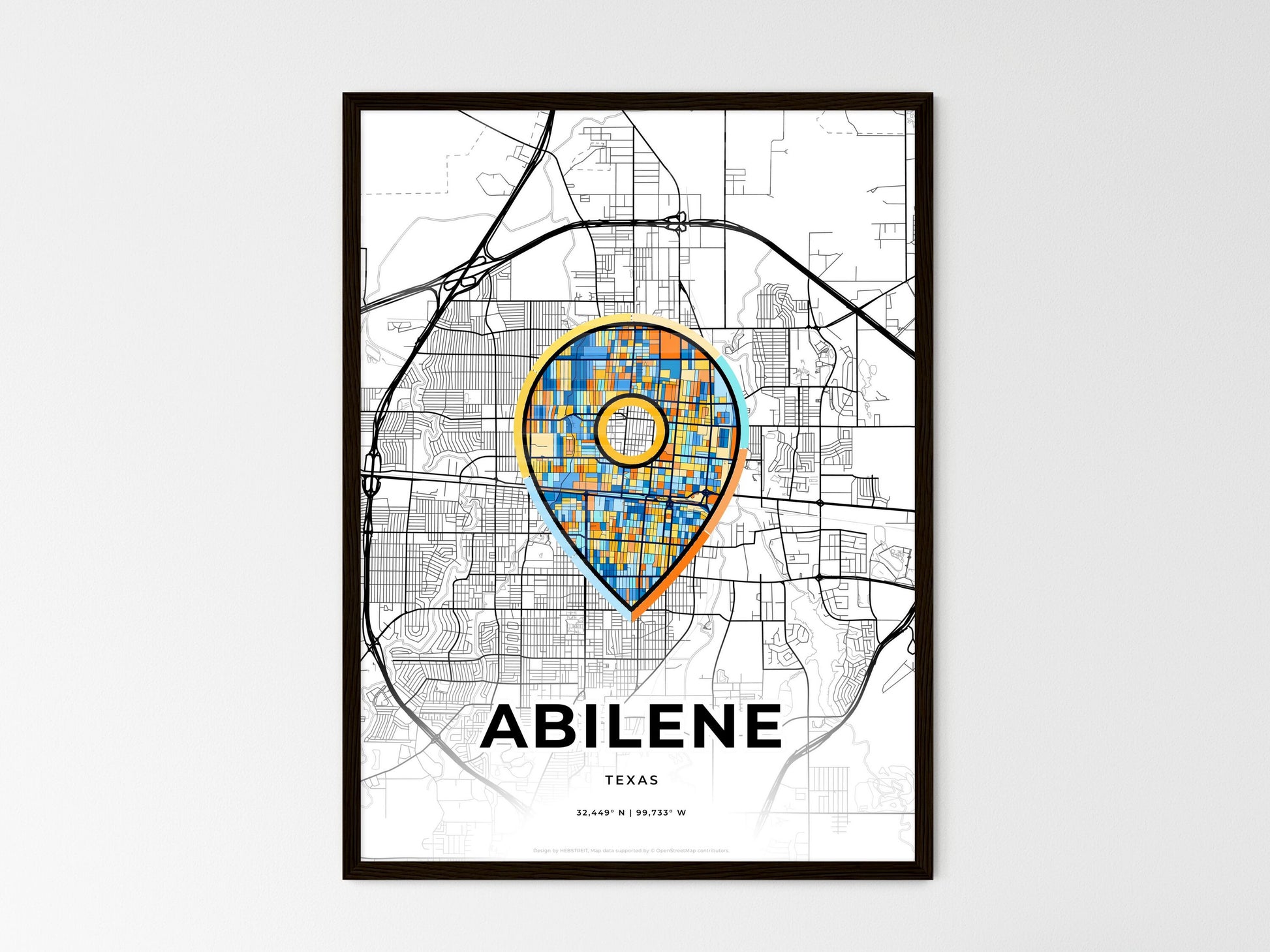 ABILENE TEXAS minimal art map with a colorful icon. Where it all began, Couple map gift. Style 1