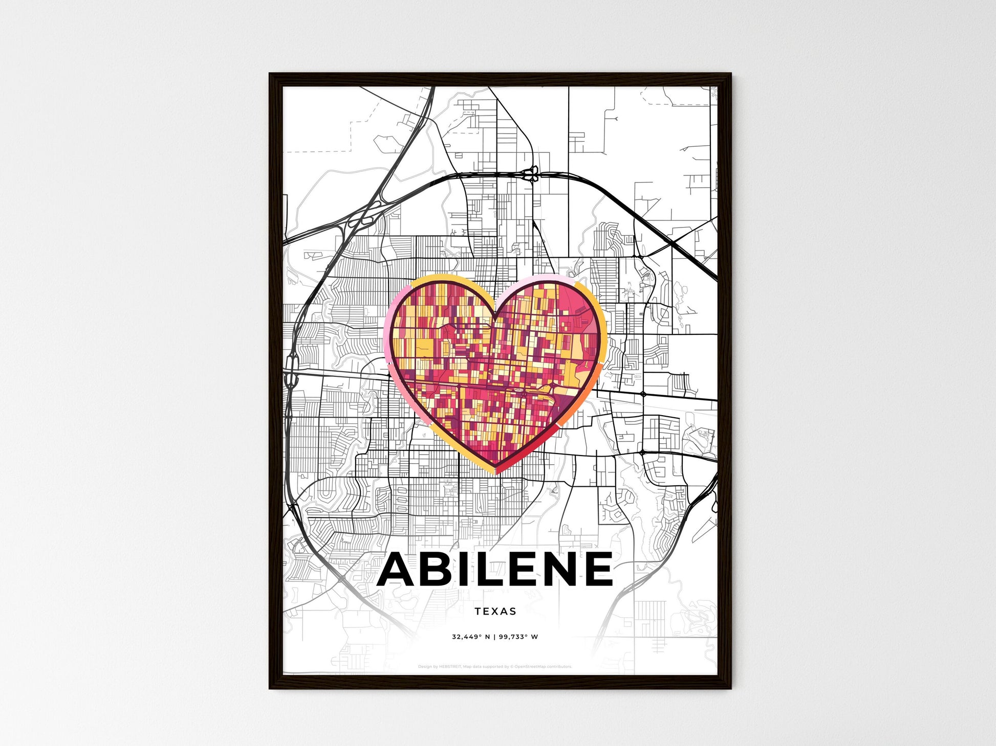 ABILENE TEXAS minimal art map with a colorful icon. Where it all began, Couple map gift. Style 2