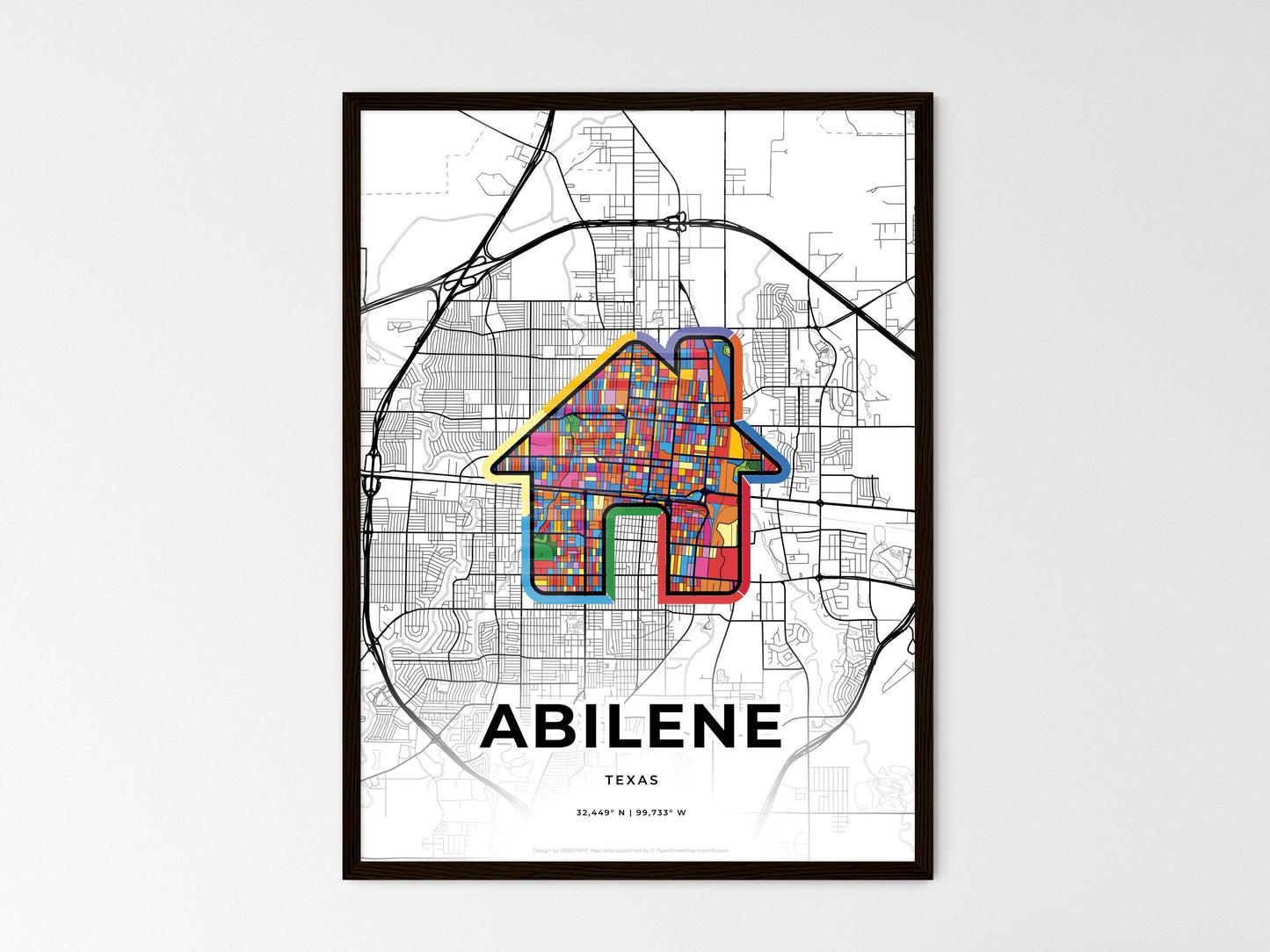 ABILENE TEXAS minimal art map with a colorful icon. Where it all began, Couple map gift. Style 3