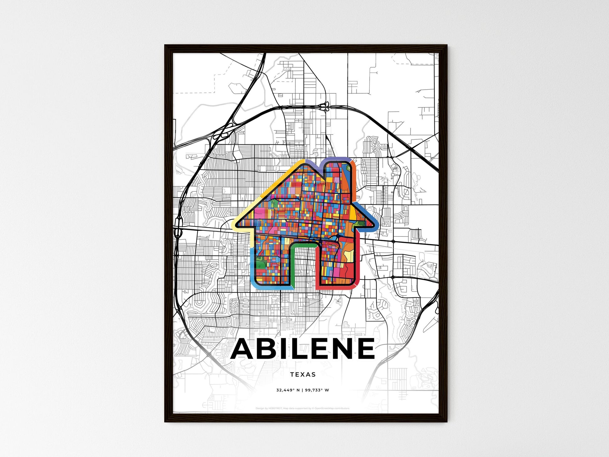 ABILENE TEXAS minimal art map with a colorful icon. Where it all began, Couple map gift. Style 3