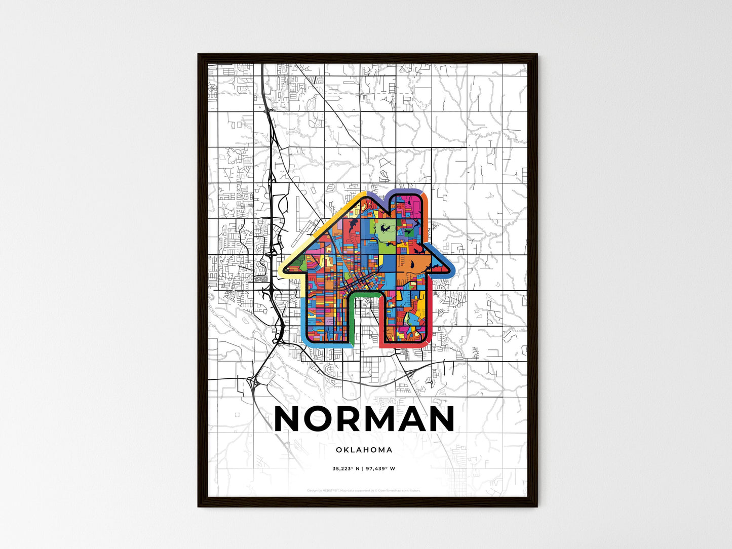 Norman Oklahoma wedding art map with home icon