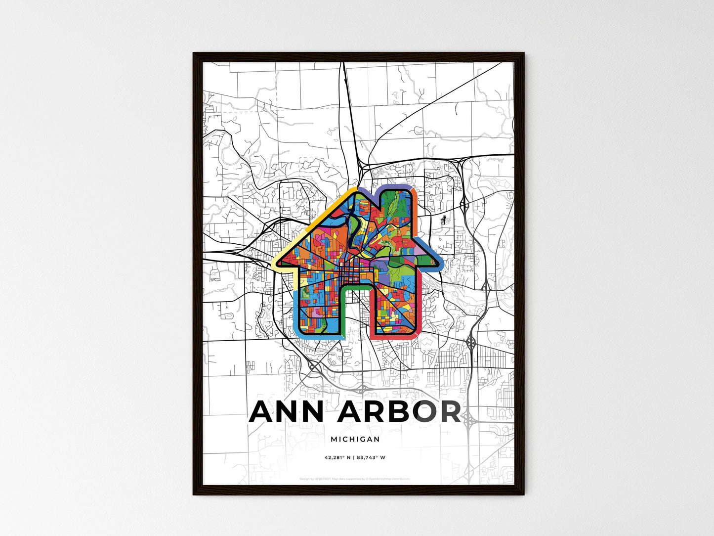 Ann Arbor Michigan wedding art map with home icon