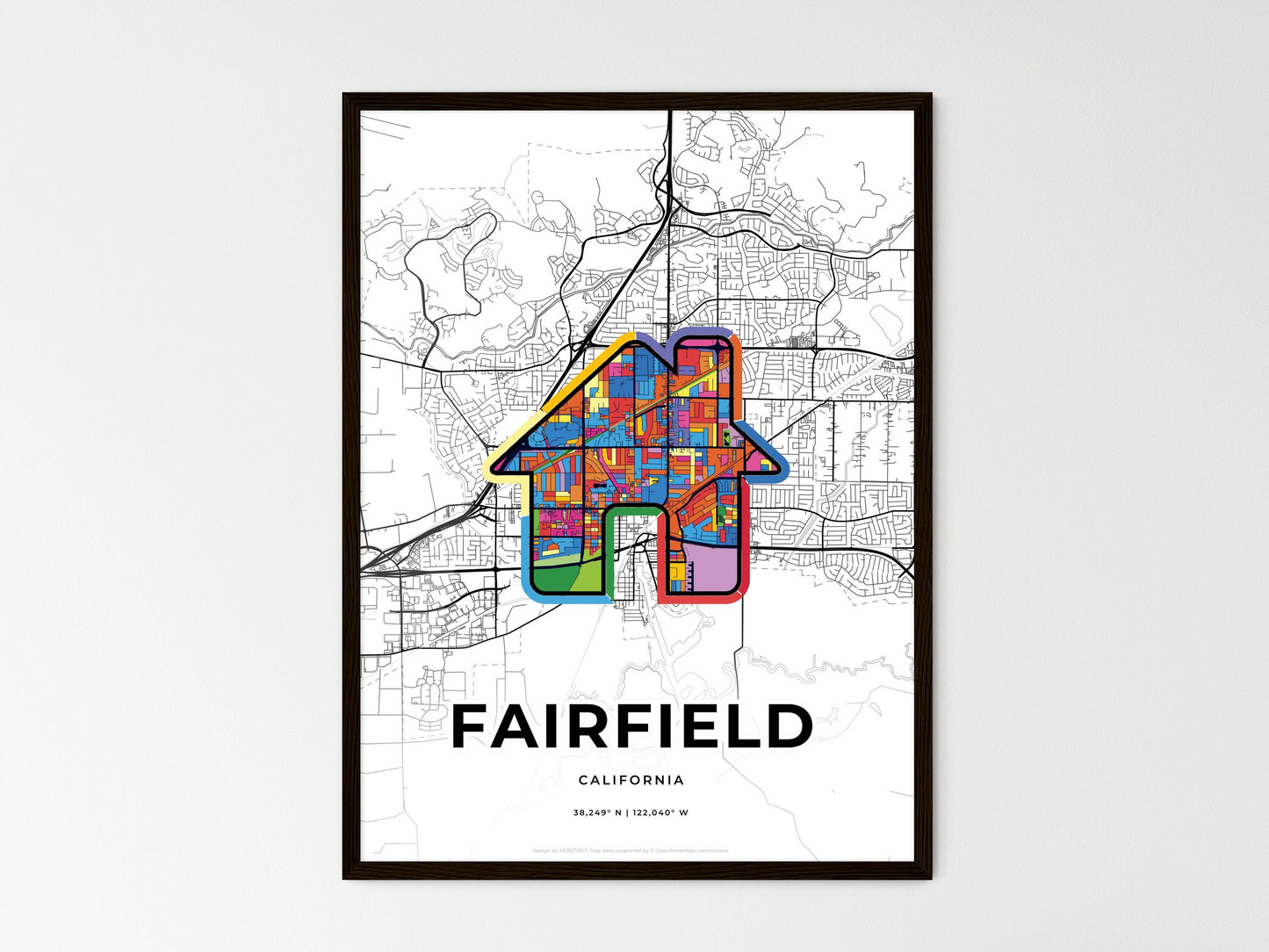 Fairfield California wedding art map with home icon