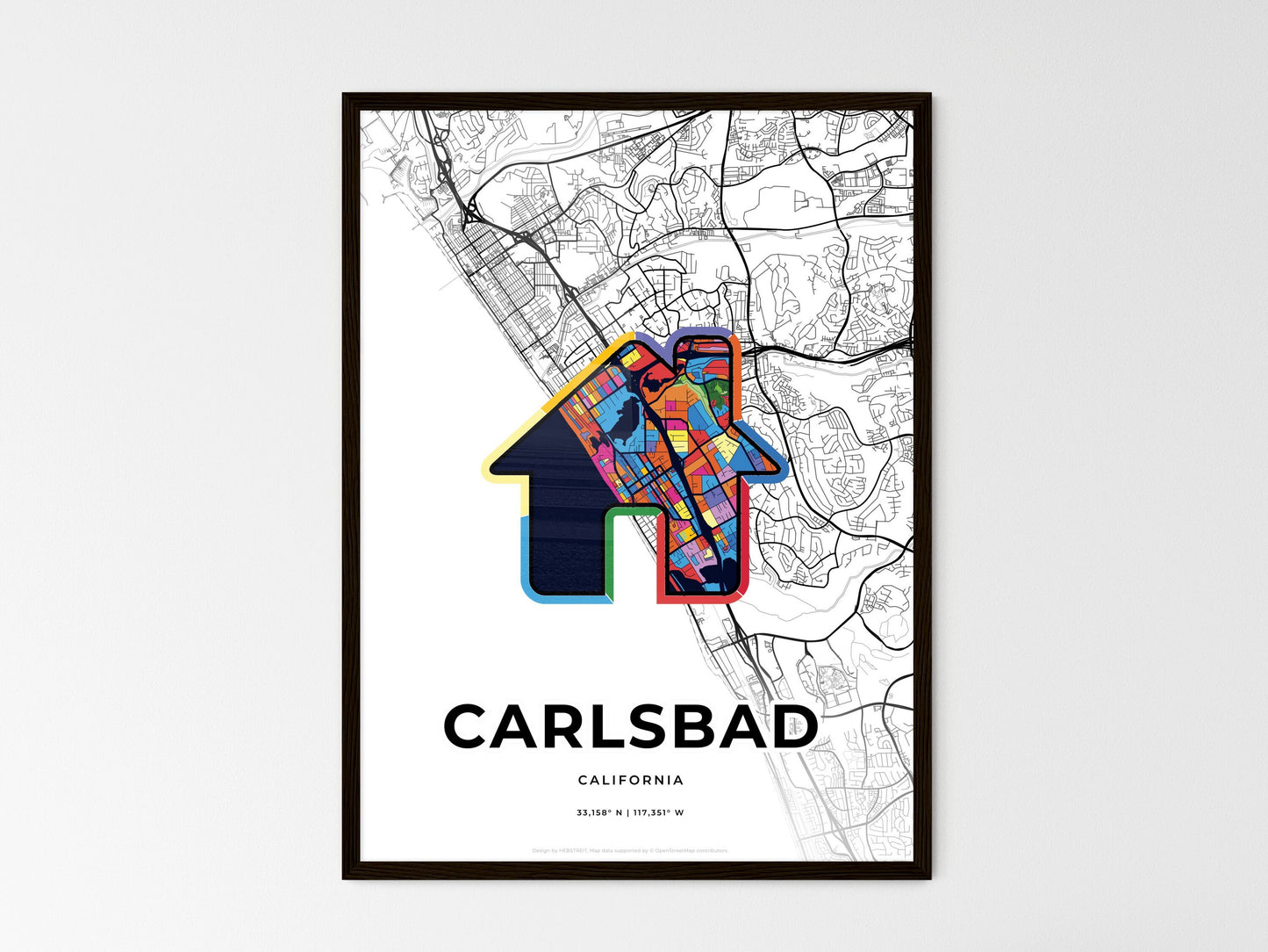 Carlsbad California wedding art map with home icon