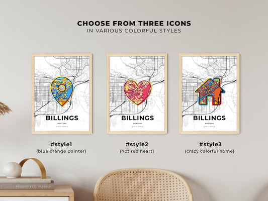 Billings Montana maps with colorful icons