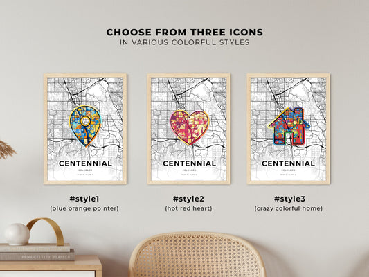 Centennial Colorado maps with colorful icons