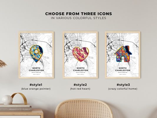 North Charleston South Carolina maps with colorful icons