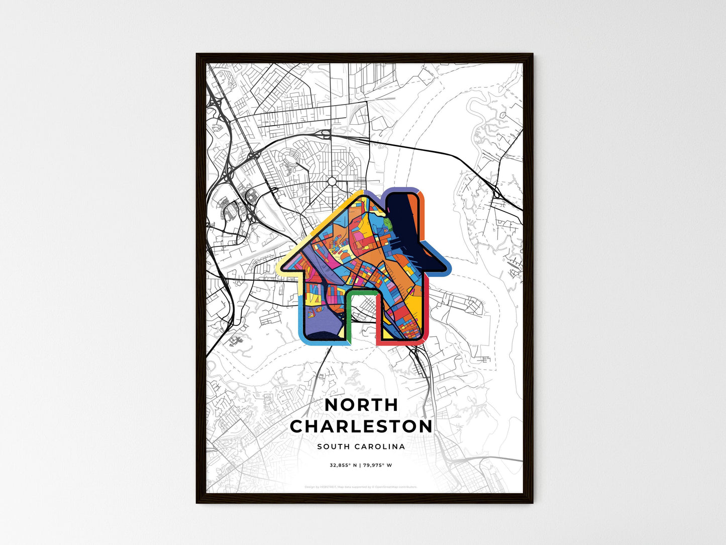 North Charleston South Carolina wedding art map with home icon