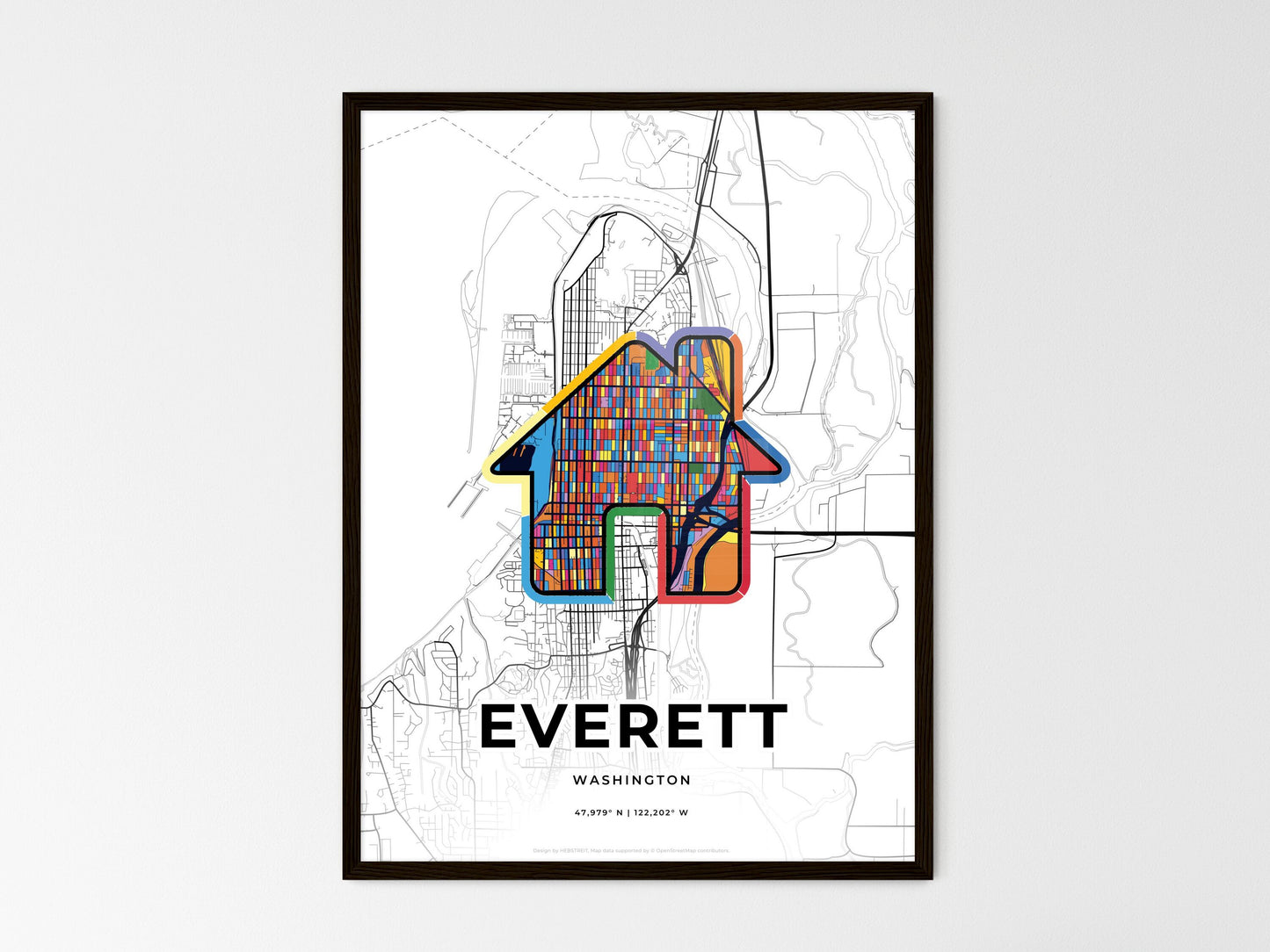 Everett Washington wedding art map with home icon