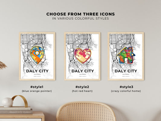 Daly City California maps with colorful icons