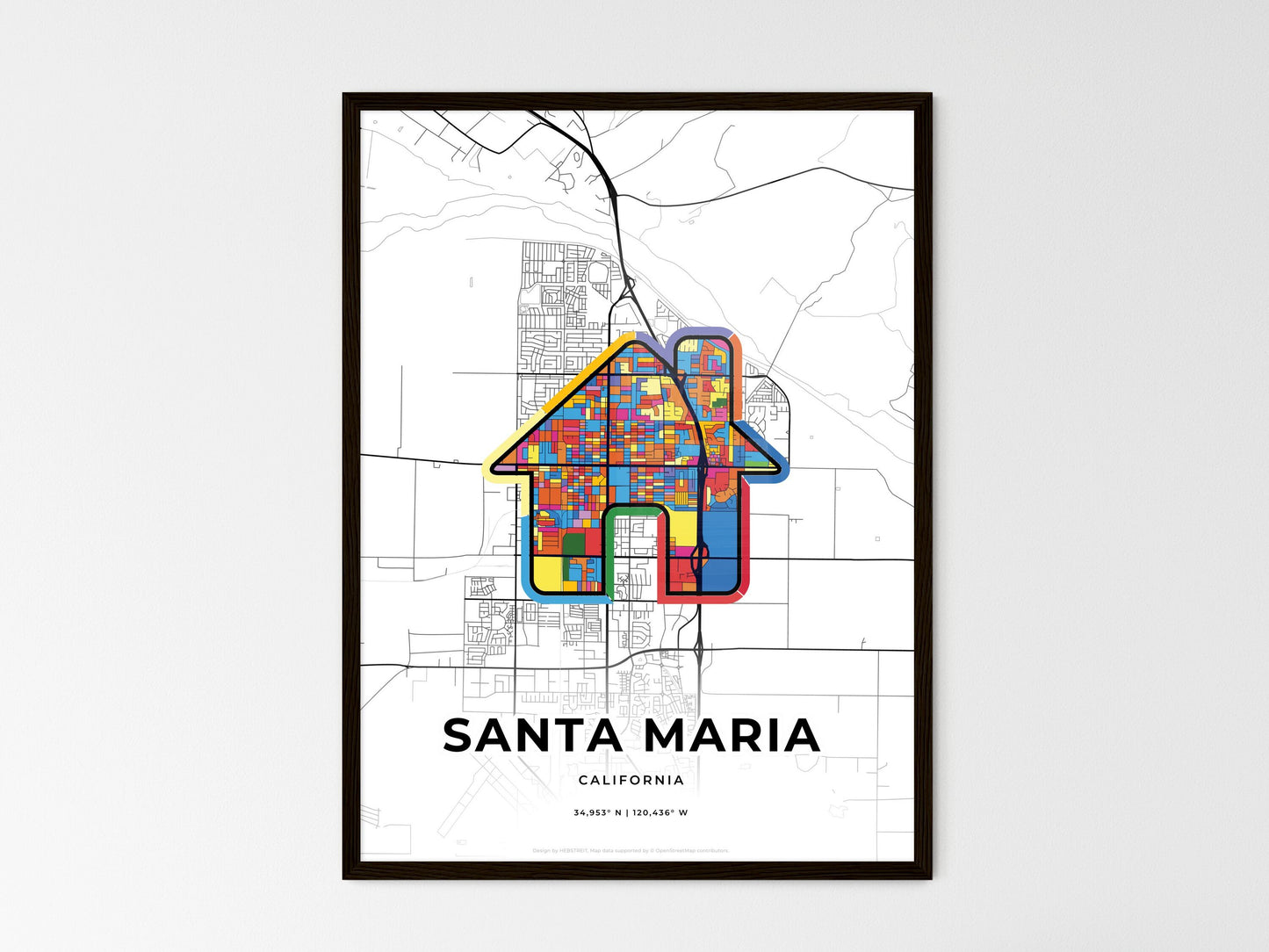 Santa Maria California wedding art map with home icon