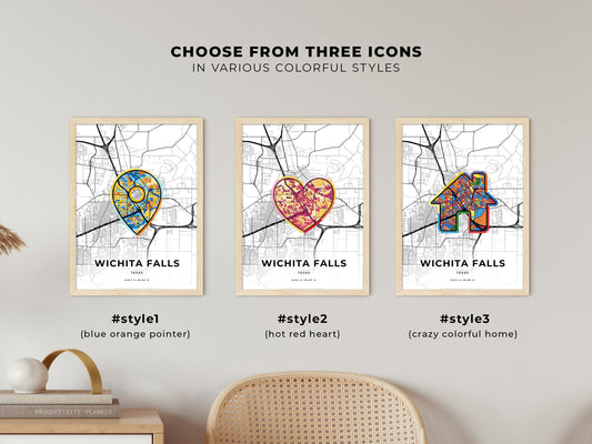 Wichita Falls Texas maps with colorful icons
