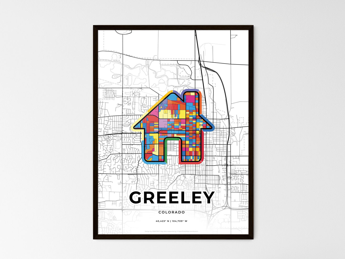 Greeley Colorado wedding art map with home icon