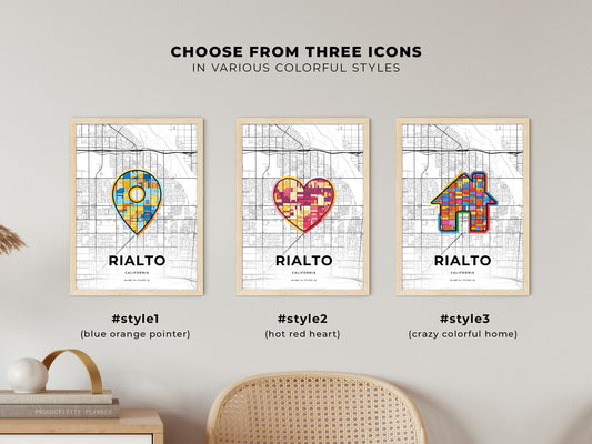 Rialto California maps with colorful icons