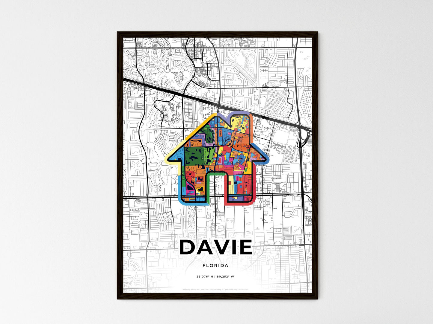 Davie Florida wedding art map with home icon