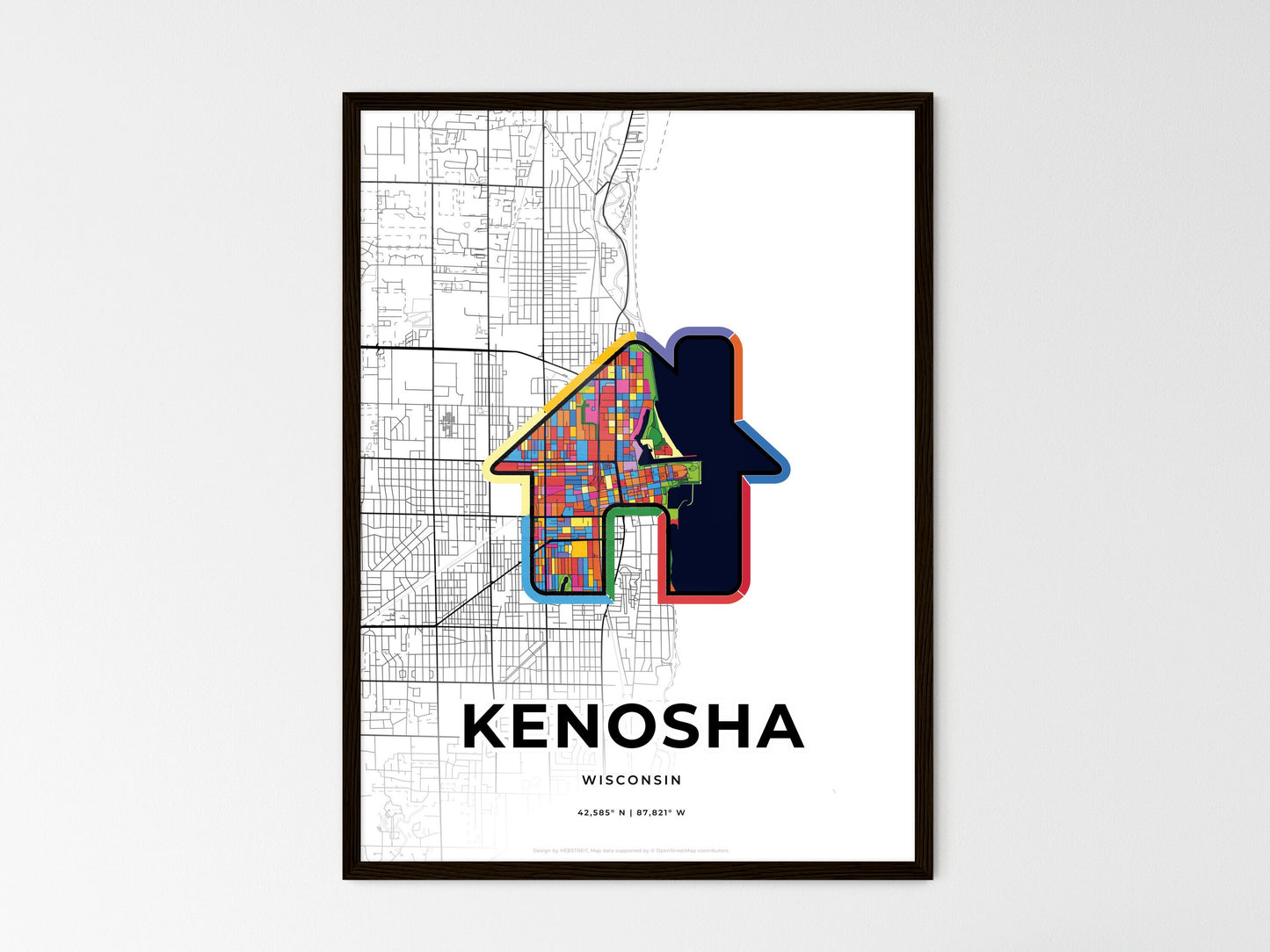 Kenosha Wisconsin wedding art map with home icon