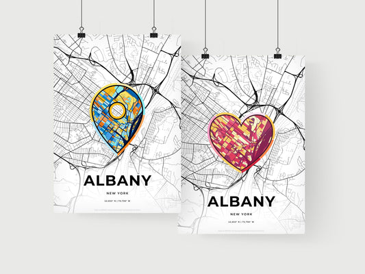 ALBANY NEW YORK minimal art map with a colorful icon. Where it all began, Couple map gift.