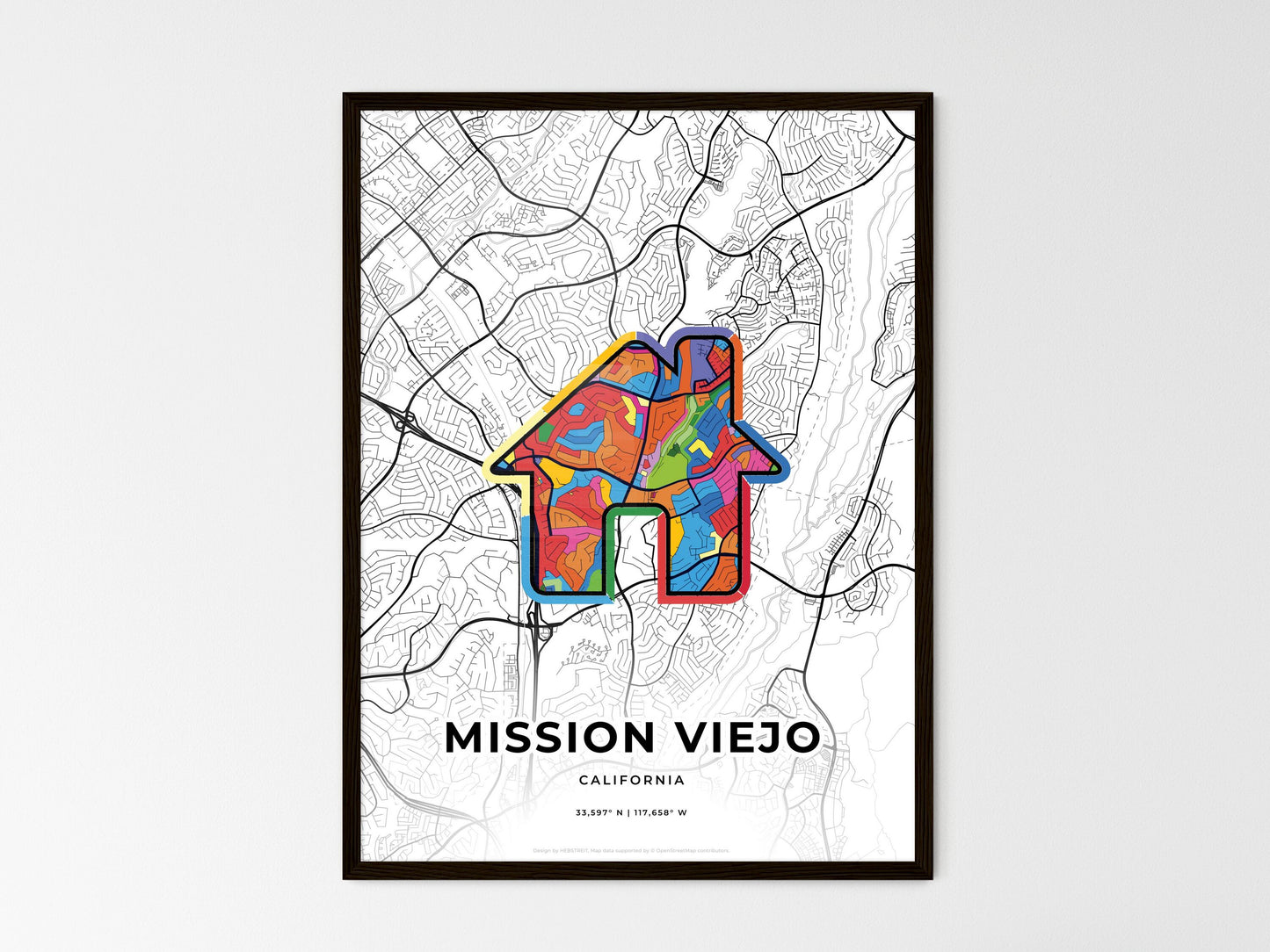 Mission Viejo California wedding art map with home icon