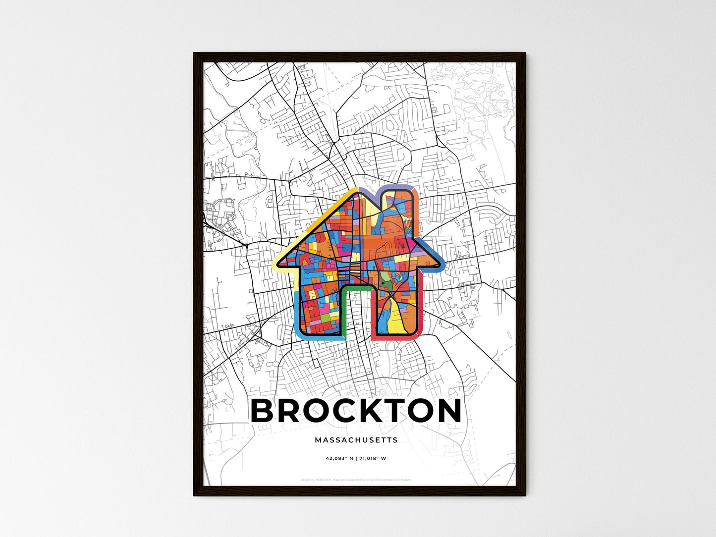 Brockton Massachusetts wedding art map with home icon