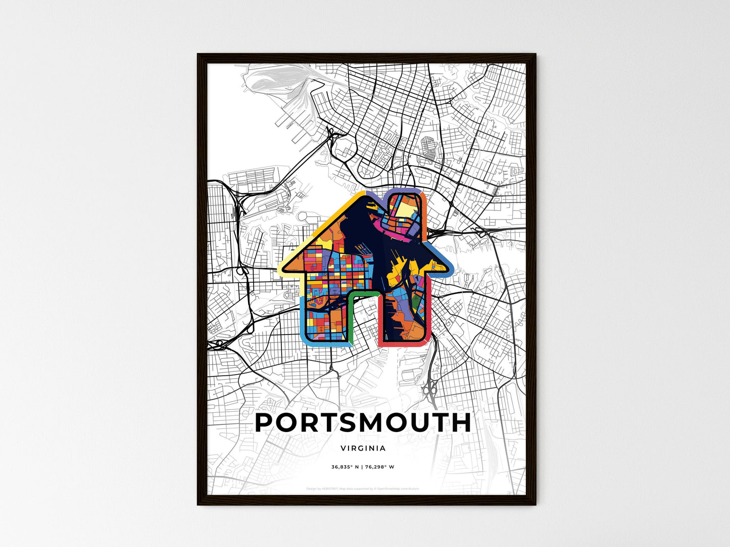 Portsmouth Virginia wedding art map with home icon