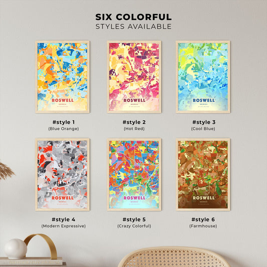 Colorful ROSWELL GEORGIA Fine Art Map Blue Orange