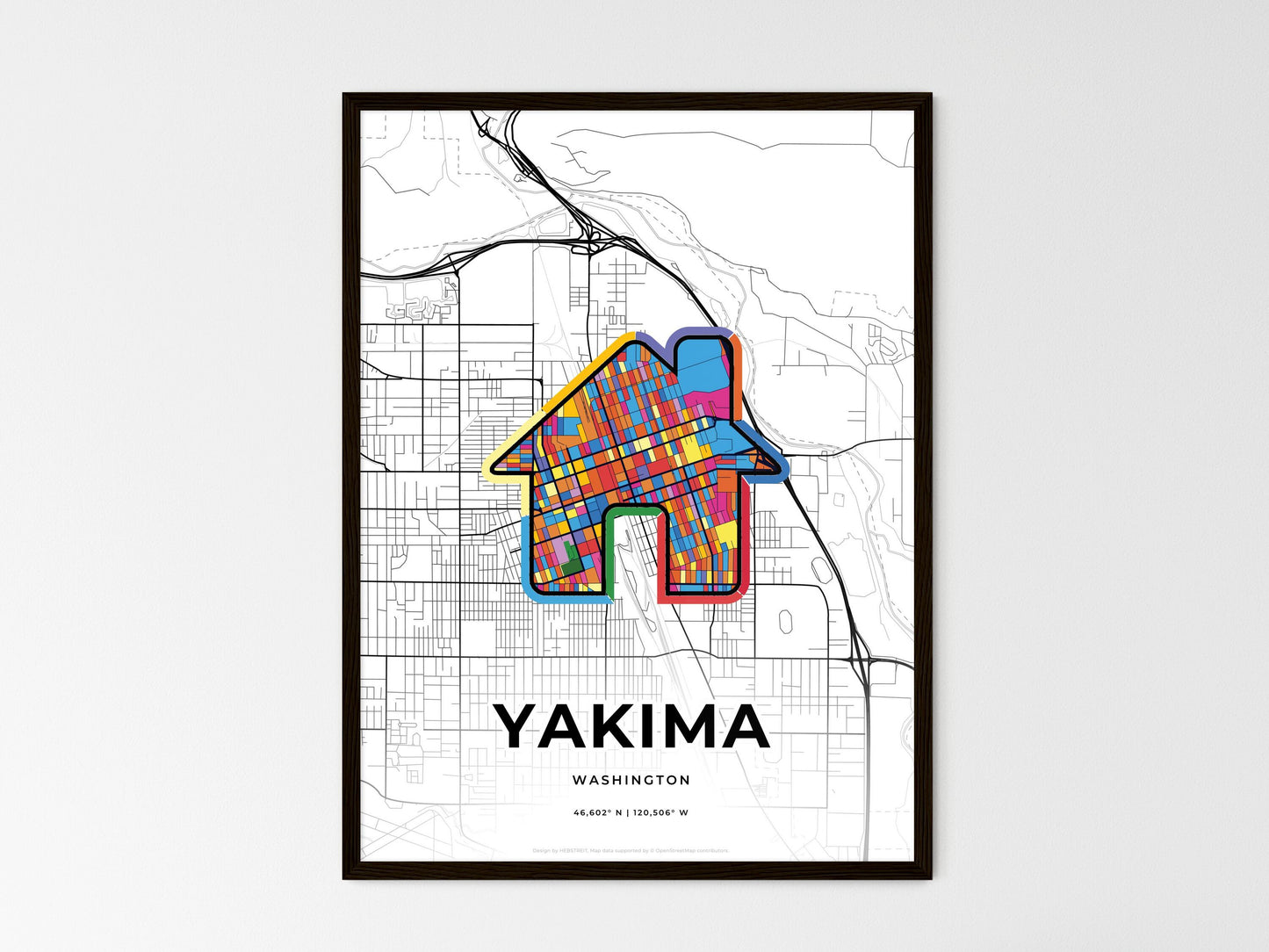Yakima Washington wedding art map with home icon