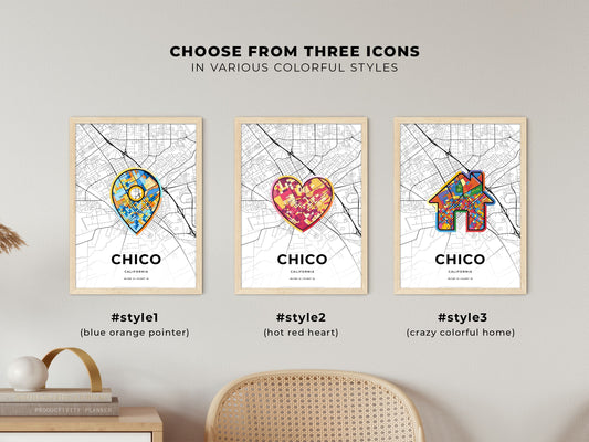 Chico California maps with colorful icons