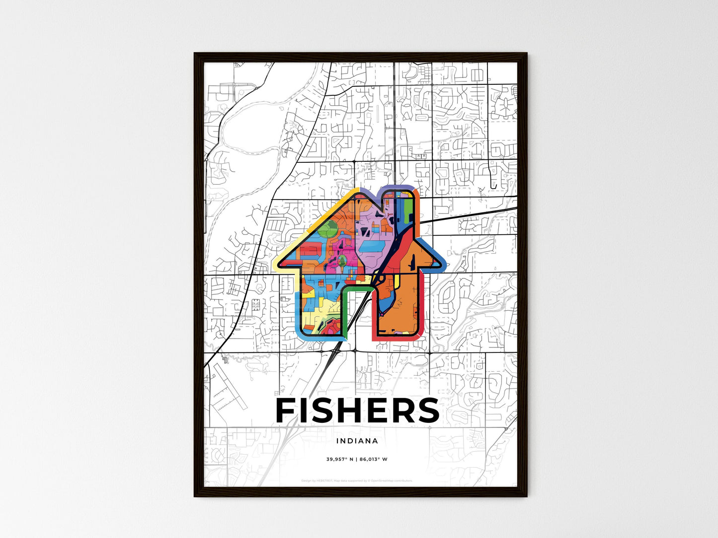 Fishers Indiana wedding art map with home icon