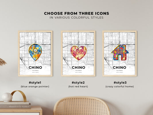 Chino California maps with colorful icons