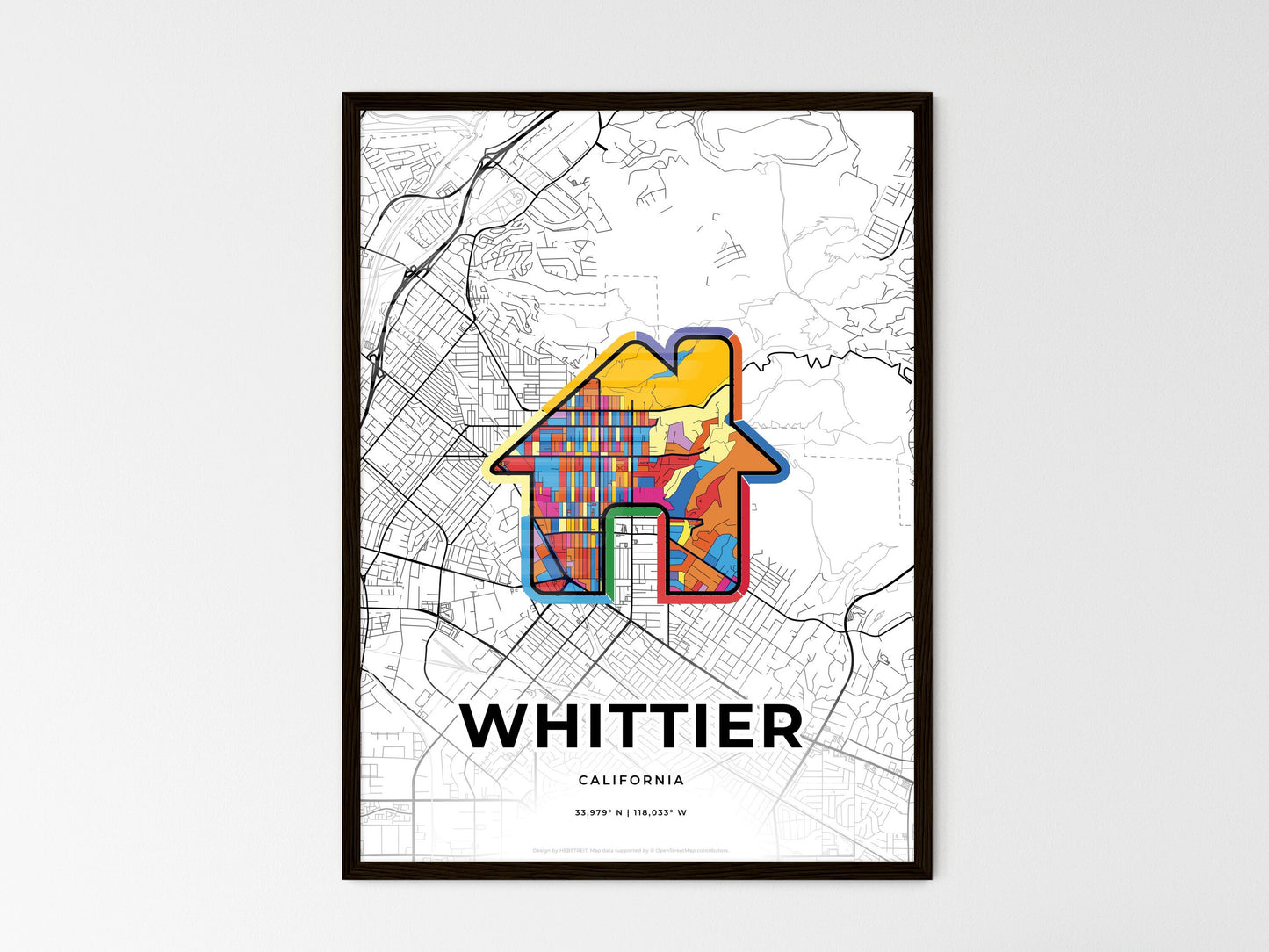 Whittier California wedding art map with home icon