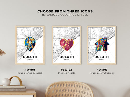Duluth Minnesota maps with colorful icons
