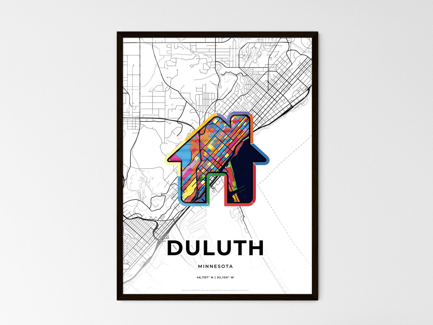 Duluth Minnesota wedding art map with home icon