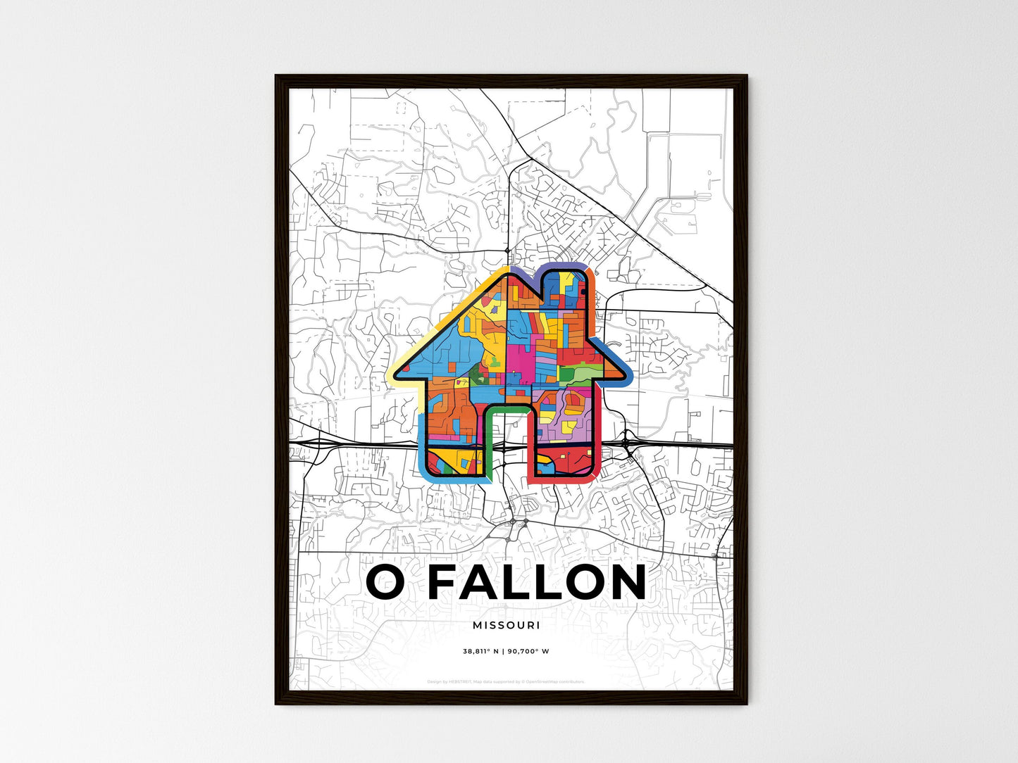 O Fallon Missouri wedding art map with home icon