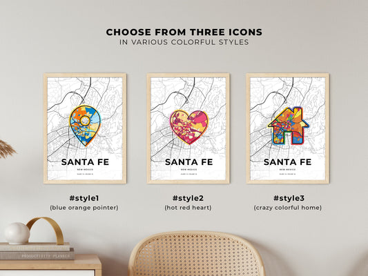 Santa Fe New Mexico maps with colorful icons