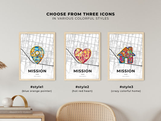 Mission Texas maps with colorful icons
