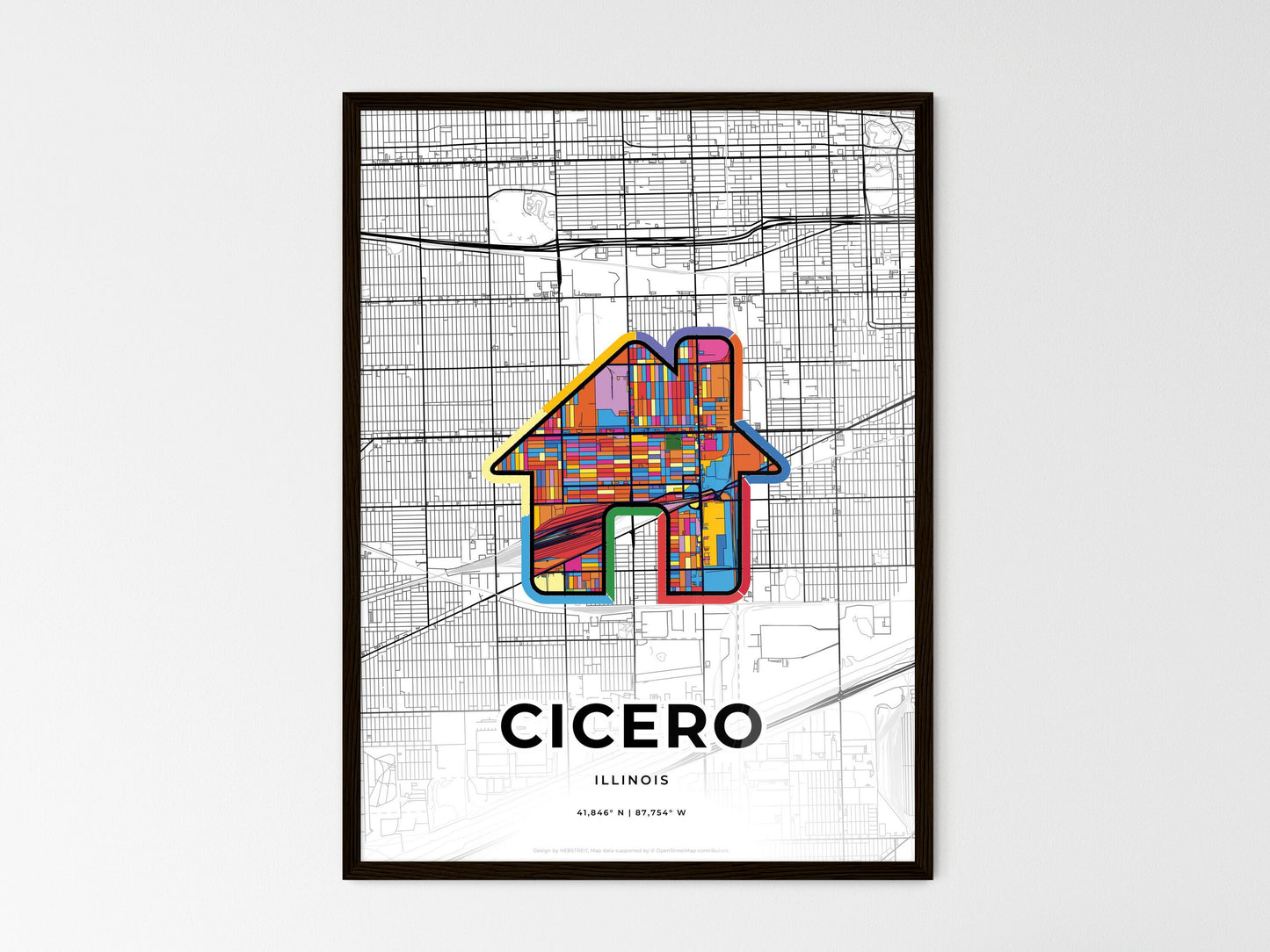 Cicero Illinois wedding art map with home icon