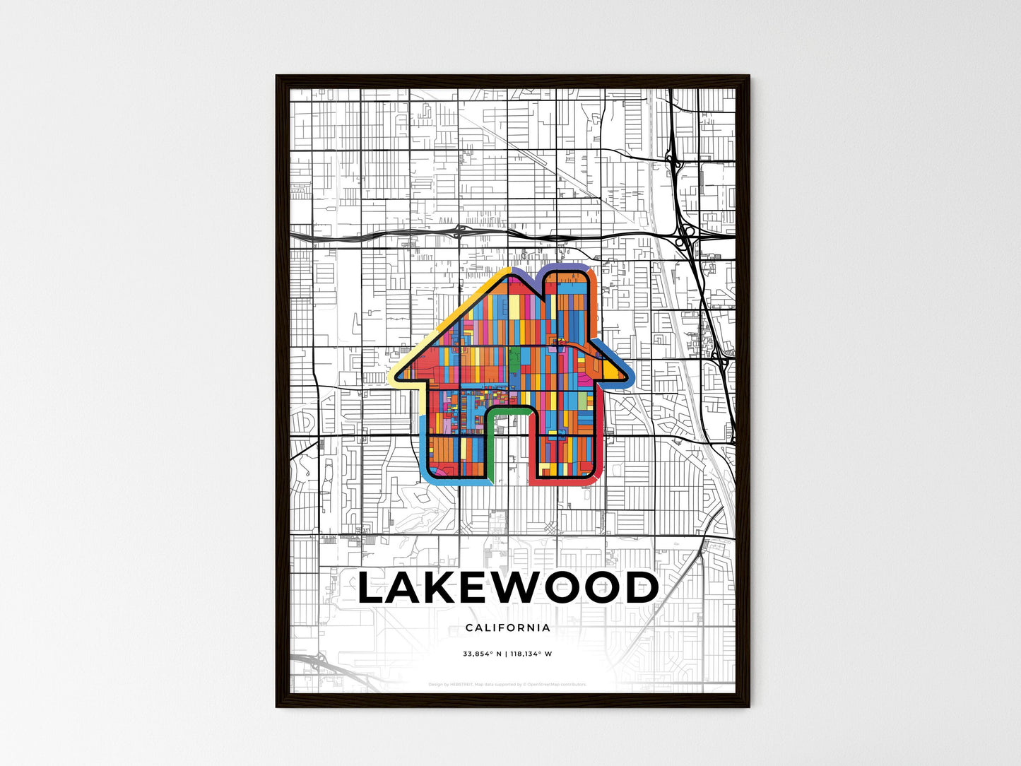 Lakewood California wedding art map with home icon