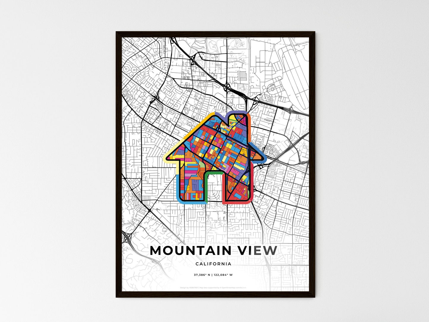 Mountain View California wedding art map with home icon