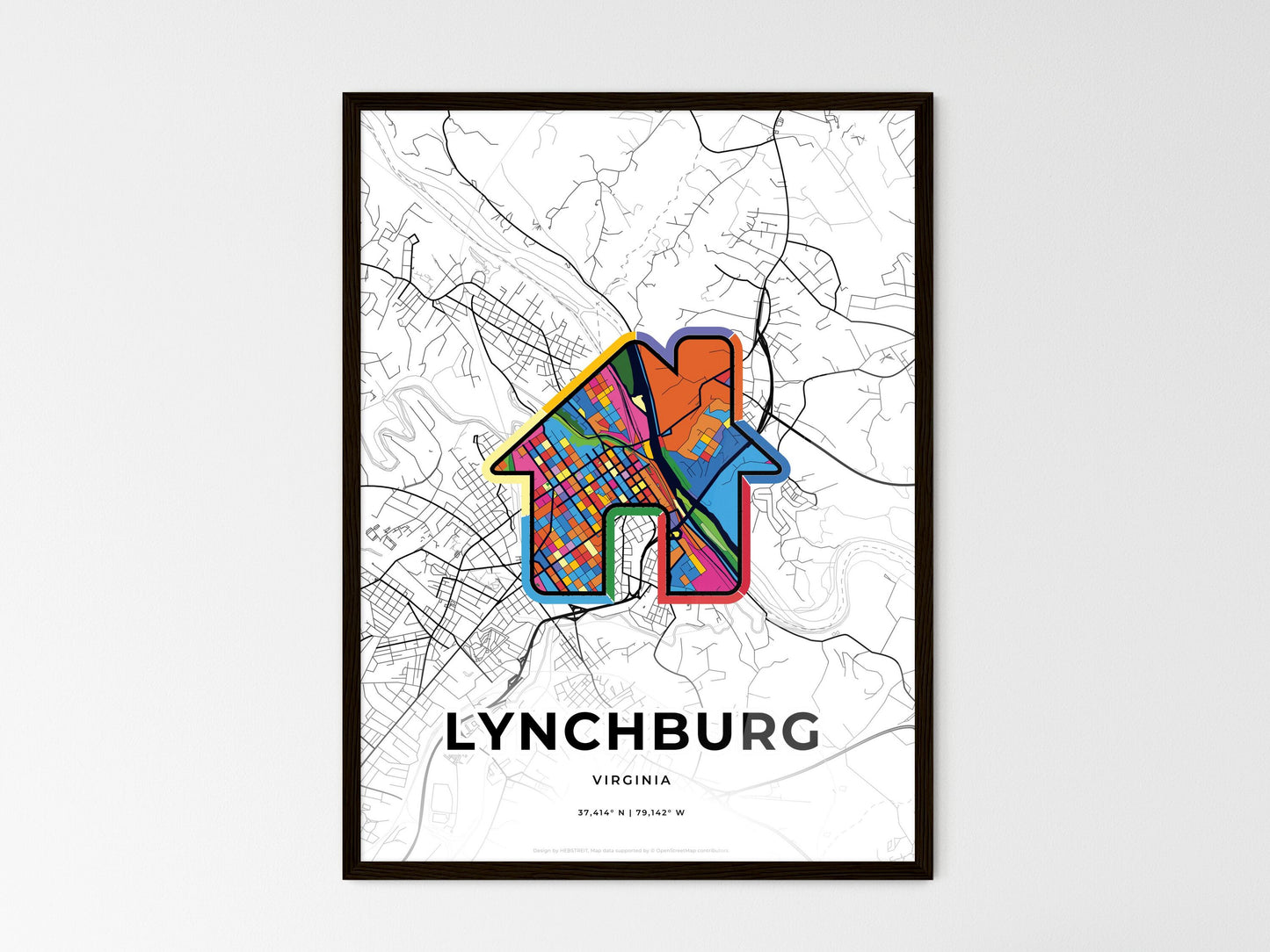 Lynchburg Virginia wedding art map with home icon