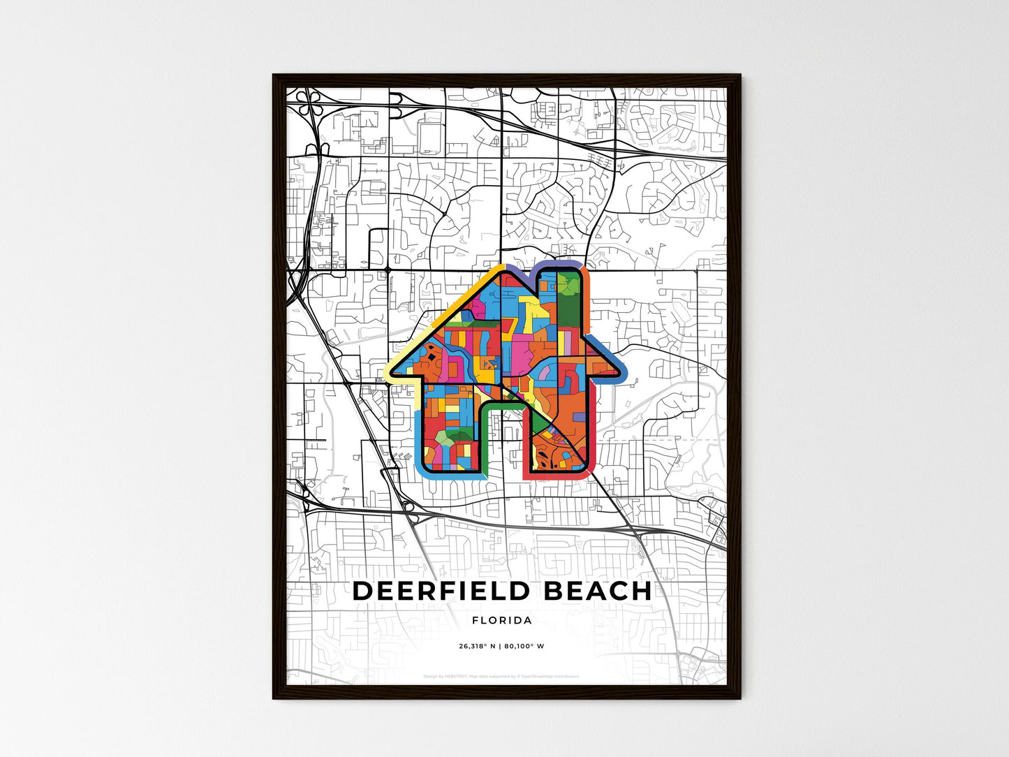 Deerfield Beach Florida wedding art map with home icon