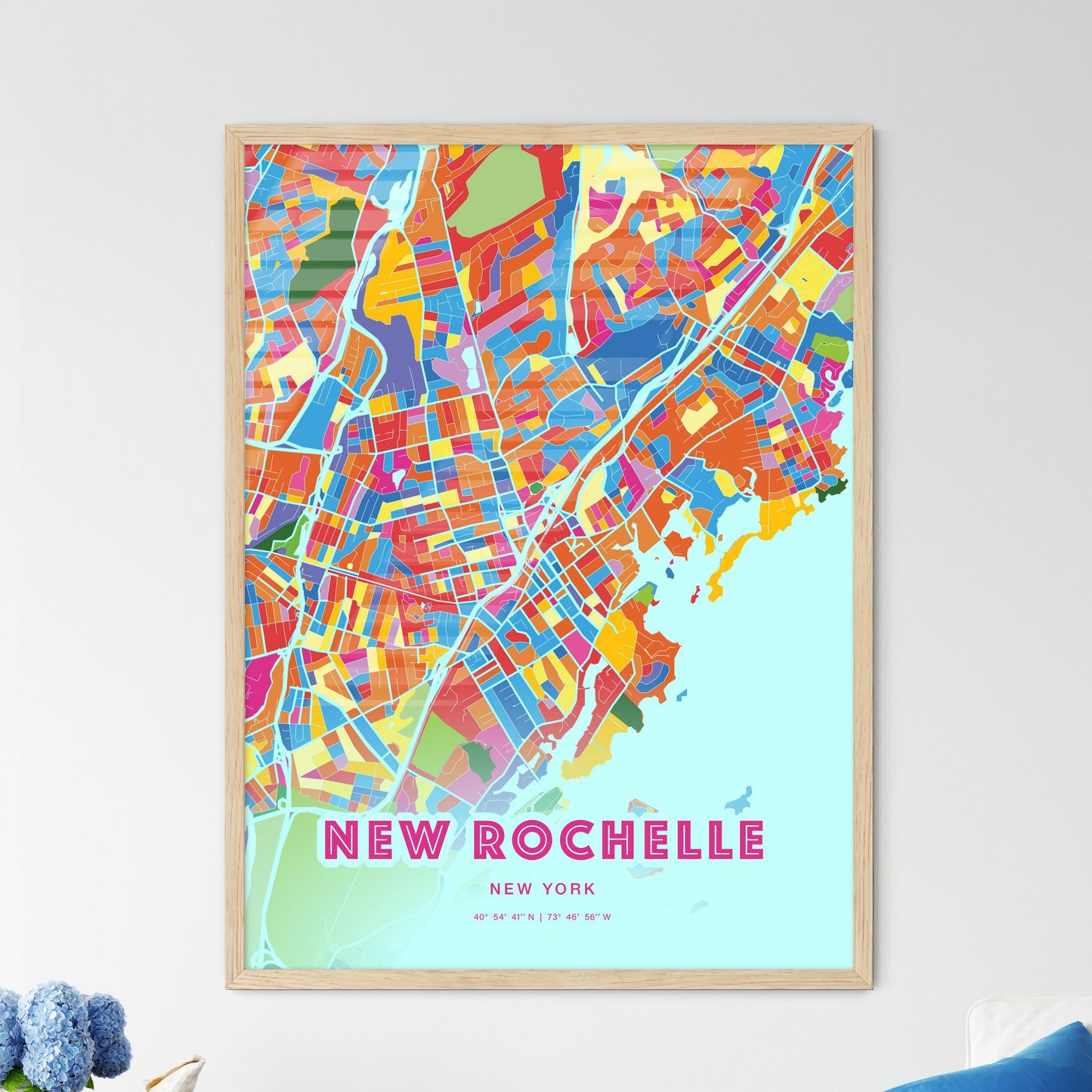 Colorful NEW ROCHELLE NEW YORK Fine Art Map Crazy Colors