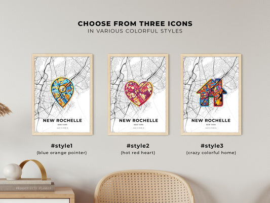 New Rochelle New York maps with colorful icons