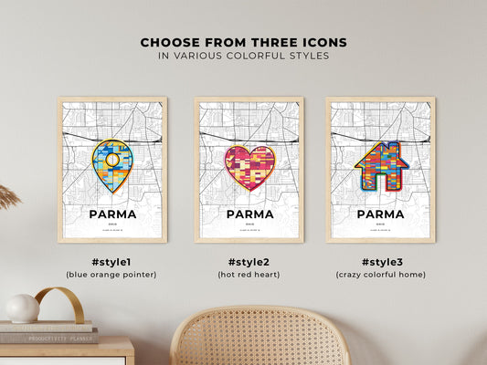 Parma Ohio maps with colorful icons